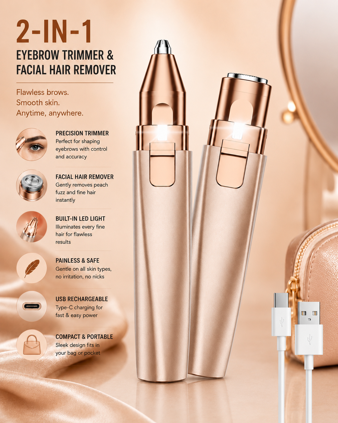 Nuvyro™ 2-in-1 Facial & Brow Trimmer