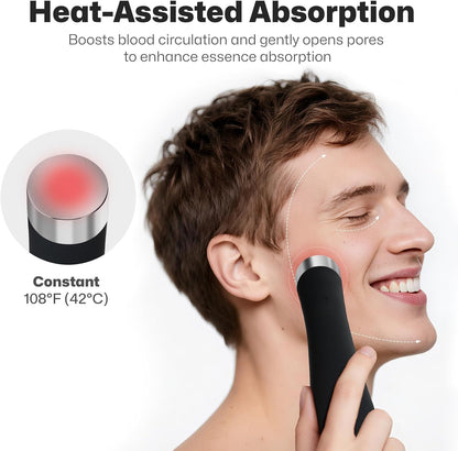 Facial Cleansing Brush, Rechargeable Silicone Face Scrubber with Heat Massage End, Vibrating Exfoliator Scrubber for Deep Cleaning, Waterproof Face Brush for Women and Men (Black)